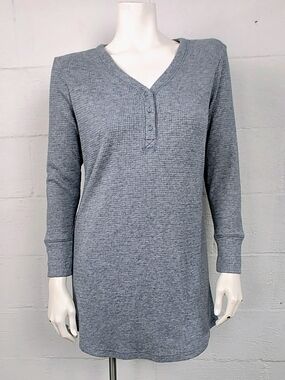 Soma Heathered Gray Long Sleeve Waffle Knit Nightgown